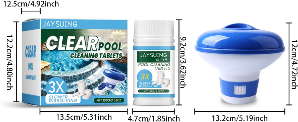 WK Zwembad Chloortablet 100g + Doseringsdrijver – Voor Kraakhelder & Gezond Zwembadwater | Complete Set voor Desinfectie & Onderhoud